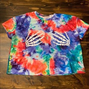 Skeleton Hands Crop Tie Dye Shirt